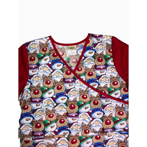 Tafford Christmas Holiday-Themed Scrub Top S Reindeer Pattern Cotton/Polyester - Picture 4 of 10